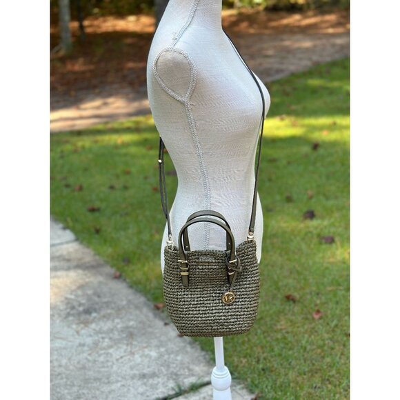 Michael Kors Safari Green Quinn Extra Small North South Straw Tote 32S5GQNC0W - Picture 1 of 16